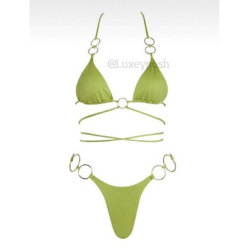 Monica Hansen Beach Strap Icon Strappy O Ring Triangle Bikini Top Opaline M